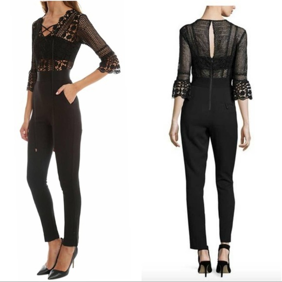 Self-Portrait Pants - Self Portrait
3/4-Sleeve Lace & Crepe Jumpsuit, Black size XS like new .